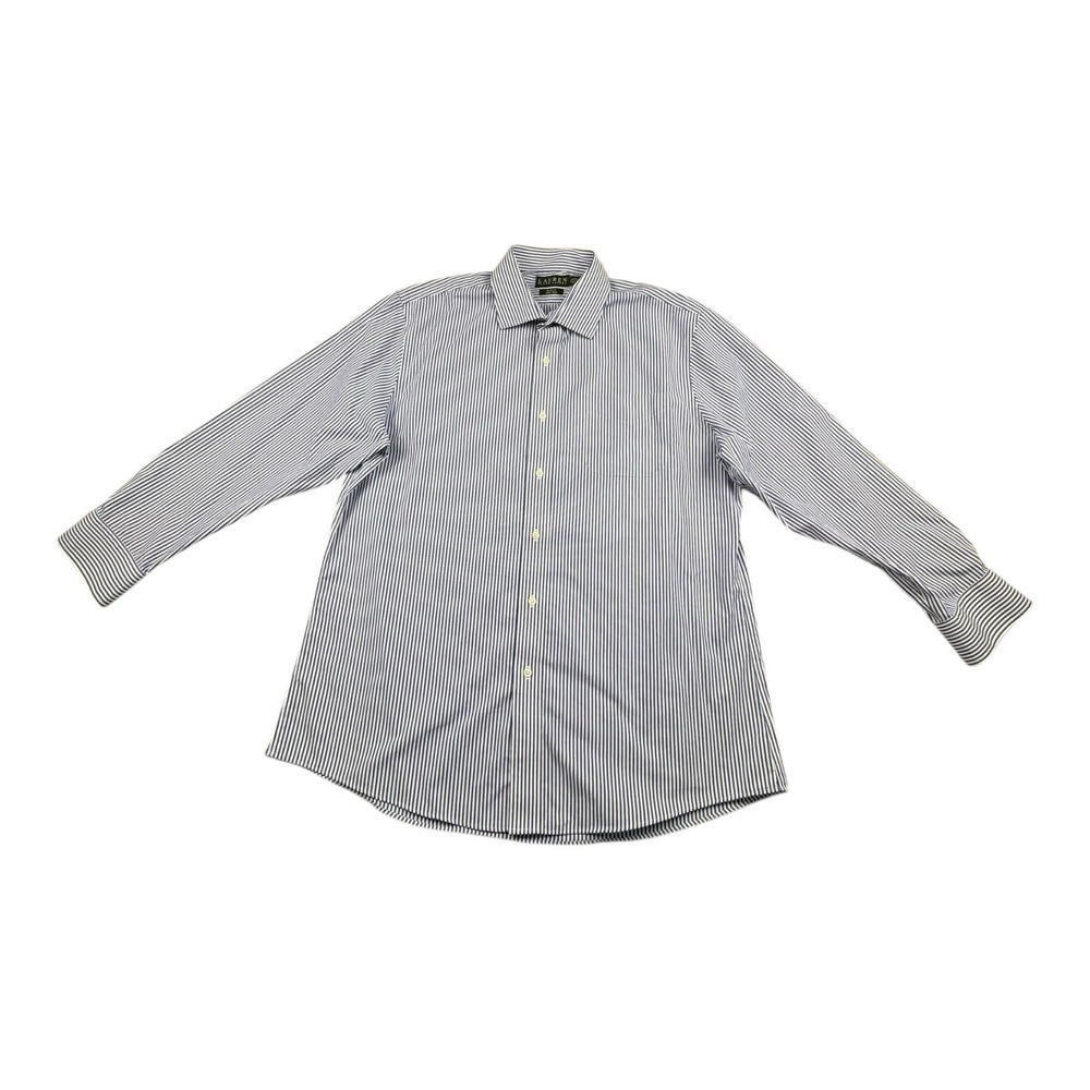 Lauren Ralph‎ Lauren Blue White Stripe Slim Fit Non Iron Dress Shirt 17.5